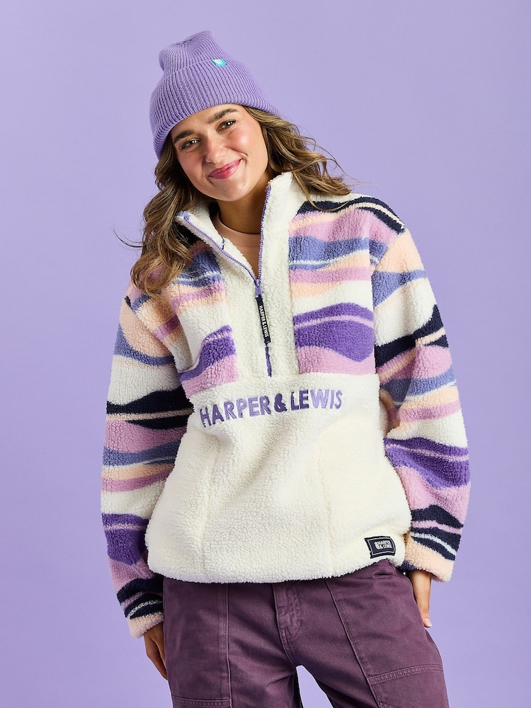 Harper & Lewis Purple Leyna 1/4 Zip Sherpa Fleece - Image 1 of 7 Harper & Lewis Purple Leyna 1/4 Zip Sherpa Fleece - Image 1 of 7