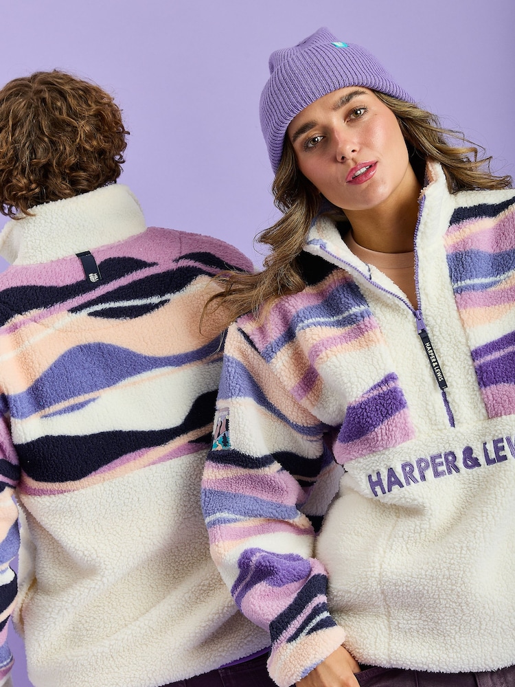 Harper & Lewis Purple Leyna 1/4 Zip Sherpa Fleece - Image 2 of 7 Harper & Lewis Purple Leyna 1/4 Zip Sherpa Fleece - Image 2 of 7