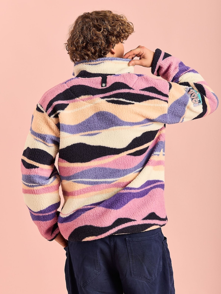 Harper & Lewis Purple Charlie Retro Pattern Popper Neck Sherpa Fleece - Image 7 of 7 Harper & Lewis Purple Charlie Retro Pattern Popper Neck Sherpa Fleece - Image 7 of 7