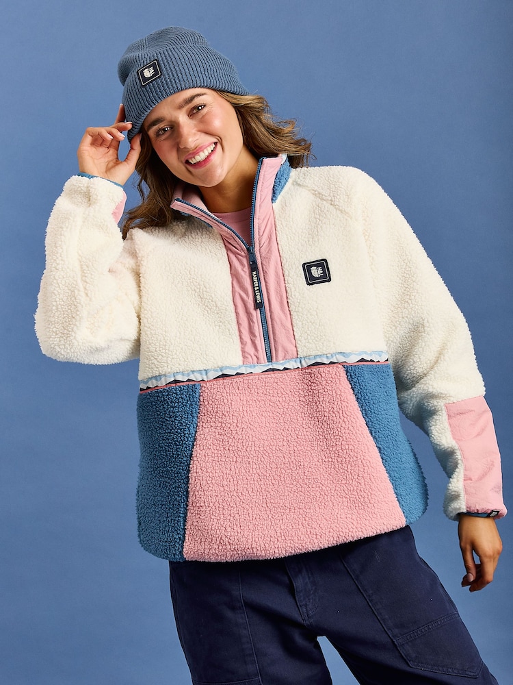 Harper & Lewis Cream Avalynn 1/4 Zip Sherpa Fleece - Image 2 of 5
