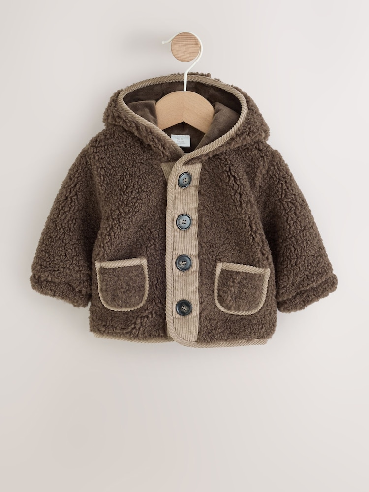 Chocolate Brown Borg Hooded Fleece Lined Baby Jacket - Image 1 of 7 Chocolate Brown Borg Hooded Fleece Lined Baby Jacket - Image 1 of 7