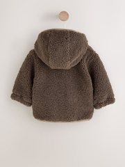 Chocolate Brown Borg Hooded Fleece Lined Baby Jacket - Image 2 of 7