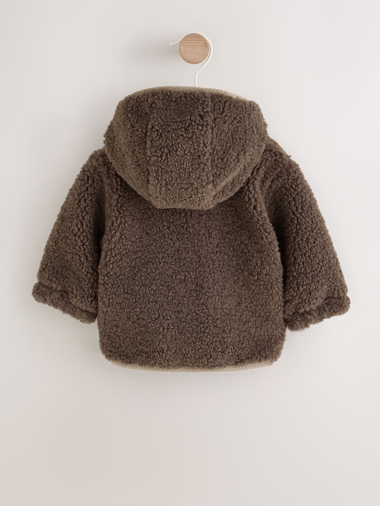 Chocolate Brown Borg Hooded Fleece Lined Baby Jacket - Image 2 of 7 Chocolate Brown Borg Hooded Fleece Lined Baby Jacket - Image 2 of 7