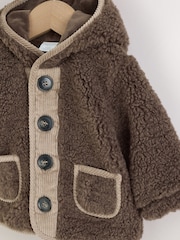 Chocolate Brown Borg Hooded Fleece Lined Baby Jacket - Image 3 of 7