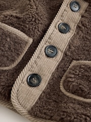 Chocolate Brown Borg Hooded Fleece Lined Baby Jacket - Image 4 of 7
