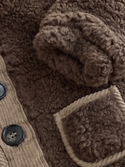 Chocolate Brown Borg Hooded Fleece Lined Baby Jacket - Image 6 of 7