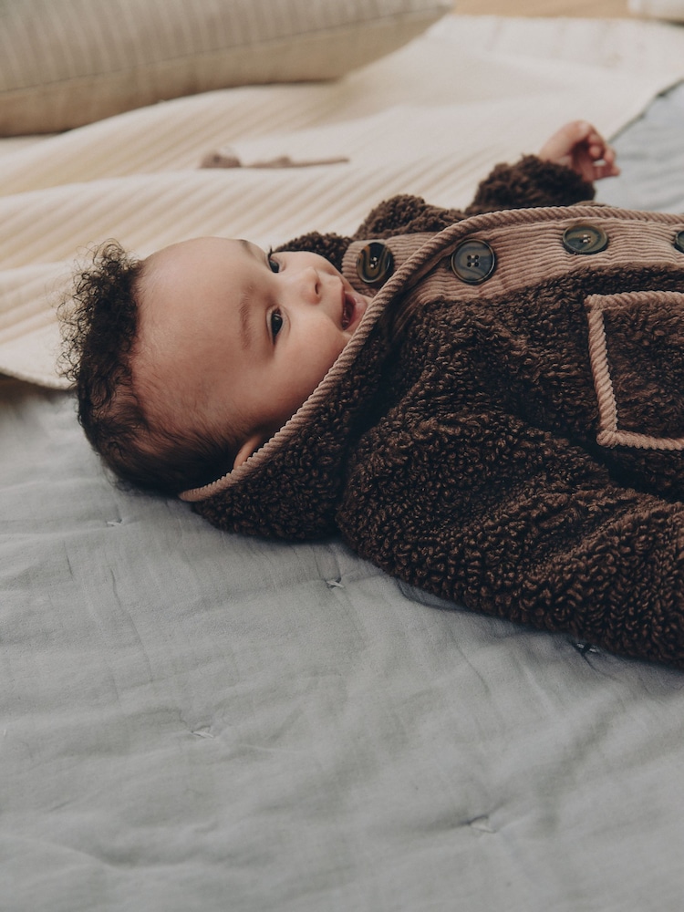 Chocolate Brown Borg Hooded Fleece Lined Baby Jacket - Image 7 of 7 Chocolate Brown Borg Hooded Fleece Lined Baby Jacket - Image 7 of 7