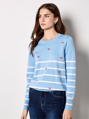 Apricot Blue Stripe Embroidered Hearts Jumper - Image 1 of 4