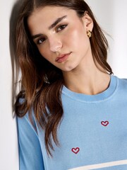 Apricot Blue Stripe Embroidered Hearts Jumper - Image 2 of 4