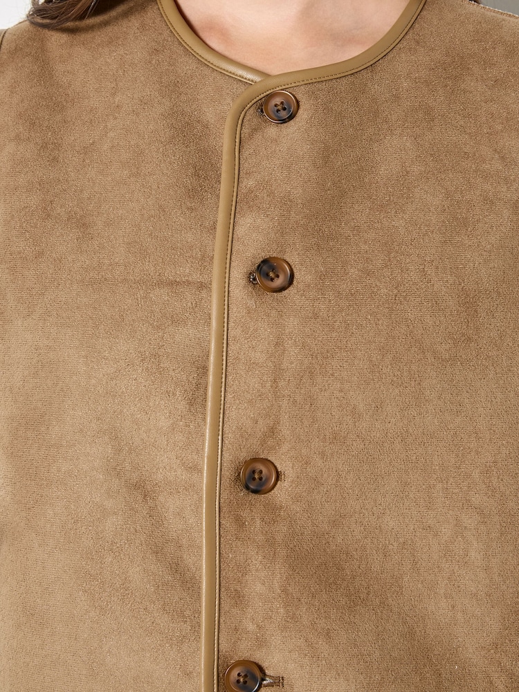 Apricot Brown Reversible Borg Suede Gilet - Image 6 of 6