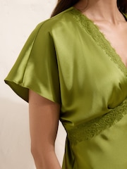 Friends Like These Olive Green Satin Short Sleeve Lace Blouse - Image 2 of 5
