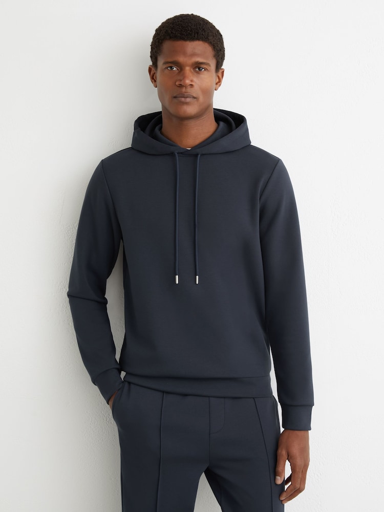 Reiss Airforce Blue Fabien Premium Interlock-Jersey Hoodie - Image 1 of 6