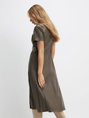 River Island Green Faux Leather Button Midi Shirt Dress - Image 2 of 4