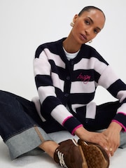 River Island Blue Stripe Smiley Face Button up Cardigan - Image 1 of 4