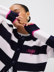 River Island Blue Stripe Smiley Face Button up Cardigan - Image 2 of 4