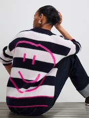 River Island Blue Stripe Smiley Face Button up Cardigan - Image 3 of 4