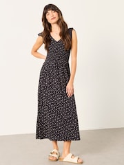 FatFace Demi Black Mini Paisley Jersey Midi Dress - Image 1 of 5