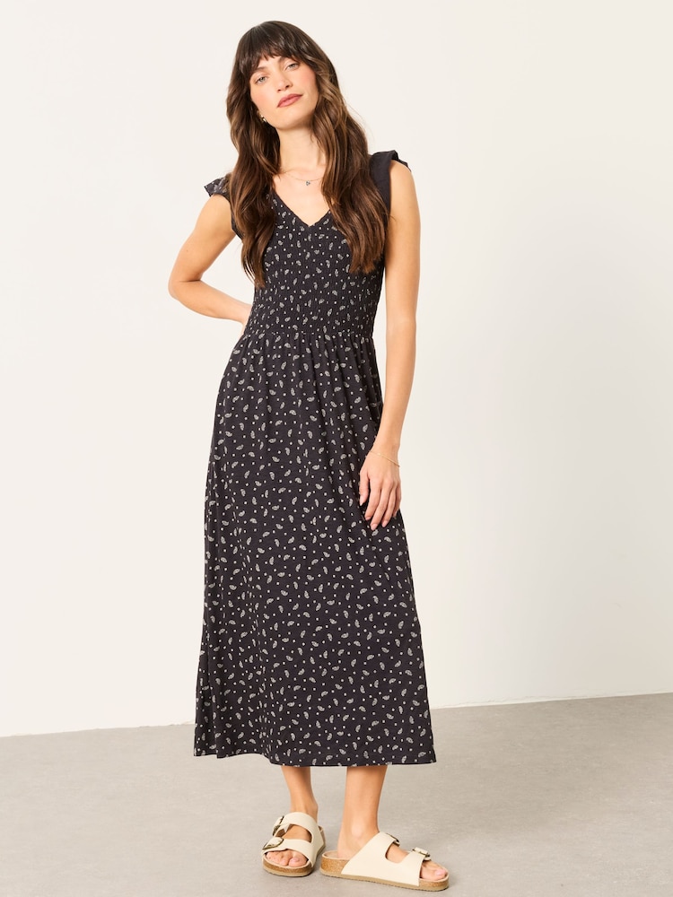 FatFace Demi Black Mini Paisley Jersey Midi Dress - Image 1 of 5