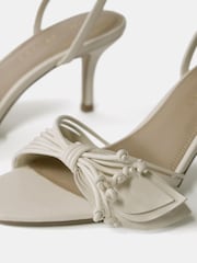 Mint Velvet Cream Rae Leather Tassel Heeled Sandals - Image 3 of 4