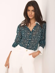Mint Velvet Green Printed Sheer Shirt - Image 1 of 8