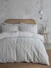Serene White Crinkle Stripe Textured Duvet Cover Set - Image 1 of 3
