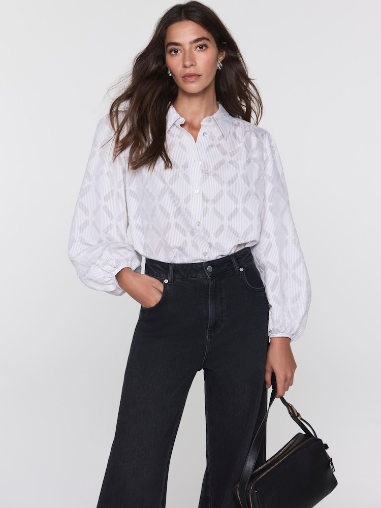 Mint Velvet Grey Diamond Striped Jacquard Shirt - Image 1 of 8