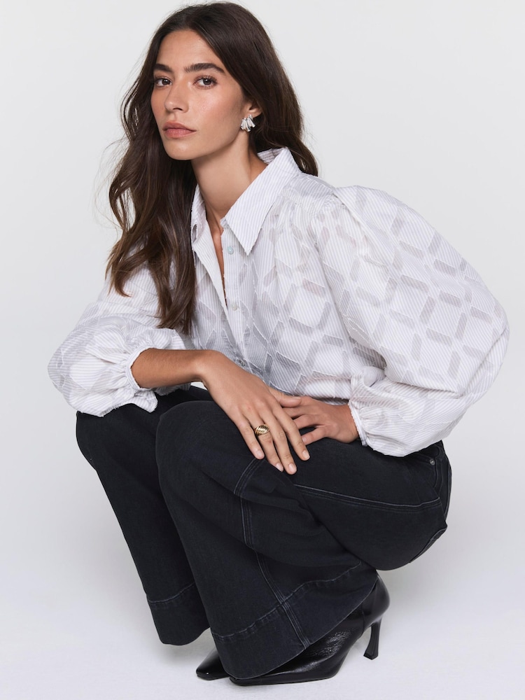 Mint Velvet Grey Diamond Striped Jacquard Shirt - Image 2 of 8