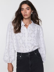 Mint Velvet Grey Diamond Striped Jacquard Shirt - Image 3 of 8