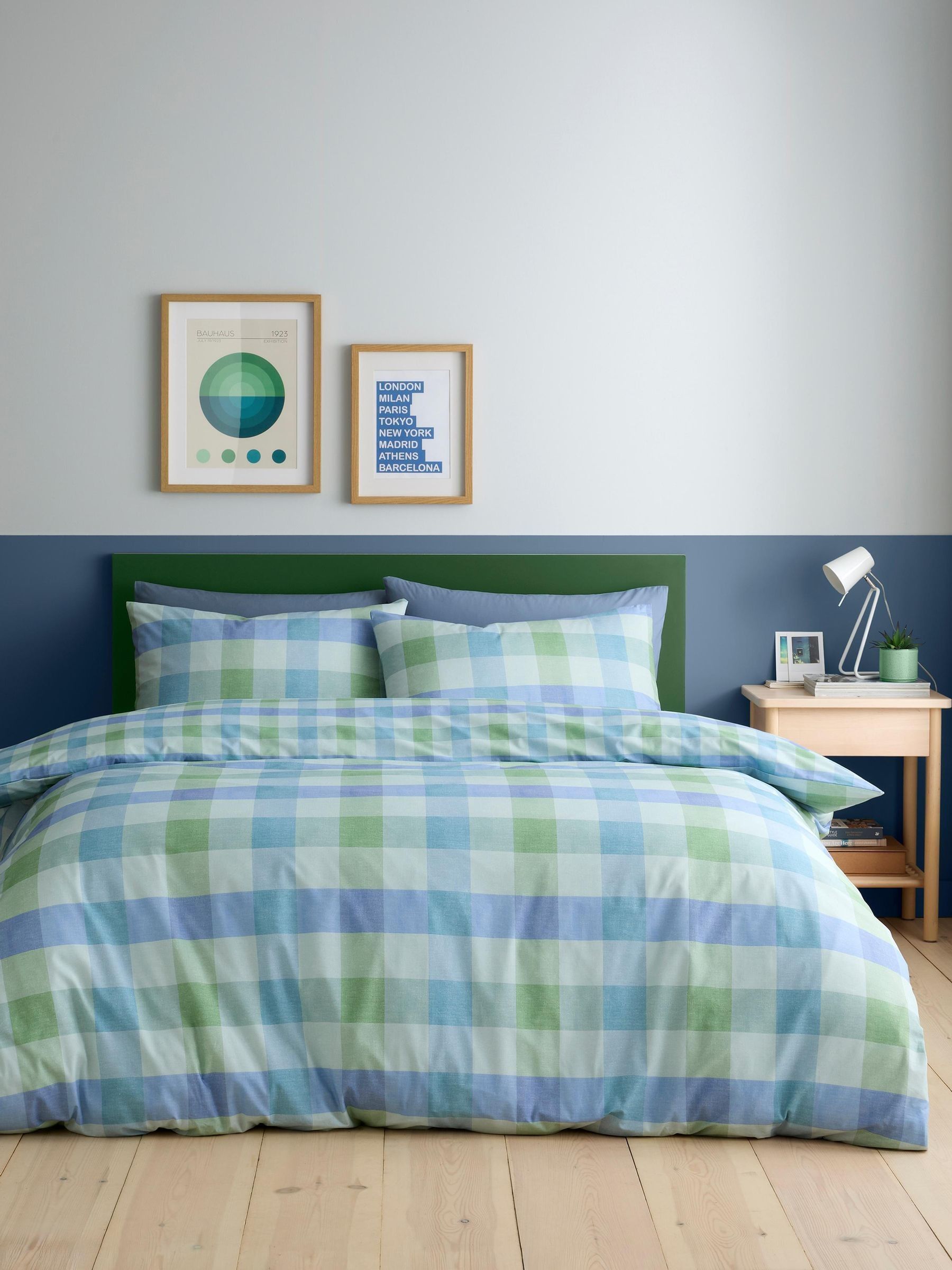 Fusion Blue Block Check Duvet Cover Set - Image 3