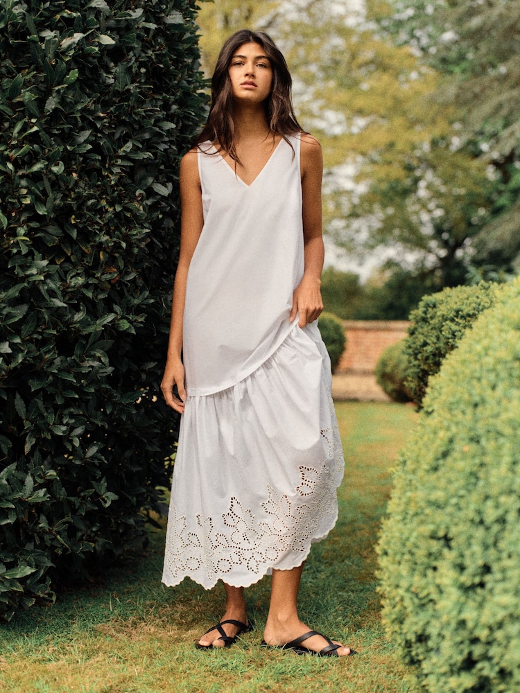 The Set Cotton Broderie Midi Dress White - Image 1 of 7 The Set Cotton Broderie Midi Dress White - Image 1 of 7