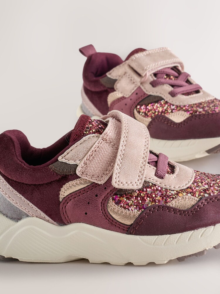 Burgundy Red Glitter Standard Fit (F) Elastic Lace Touch Fasten Trainers - Image 5 of 5 Burgundy Red Glitter Standard Fit (F) Elastic Lace Touch Fasten Trainers - Image 5 of 5