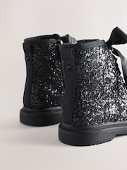 Black Glitter Standard Fit (F) Lace Up Ankle Boots - Image 6 of 6