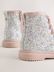 Silver/Pink Glitter Standard Fit (F) Lace Up Ankle Boots - Image 4 of 5