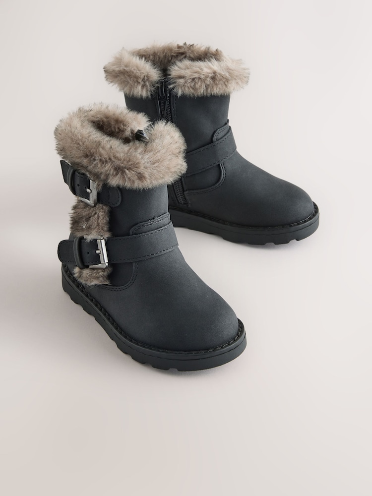 Қара - Fur Lined Buckle Boots - 5суретінің 1 суреті Қара - Fur Lined Buckle Boots - 5суретінің 1 суреті