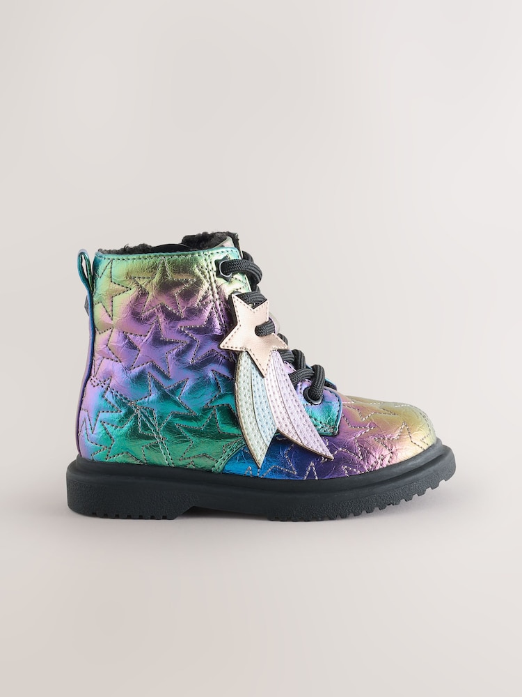 Multi Rainbow Standard Fit (F) Lace Up Ankle Boots - Image 2 of 6 Multi Rainbow Standard Fit (F) Lace Up Ankle Boots - Image 2 of 6
