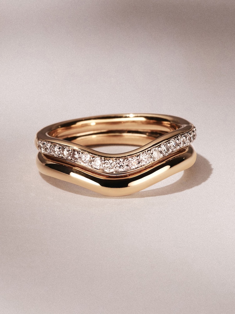 The Diamond Store White Duo Wave Stacking Lab Diamond Ring 0.26ct in 9K Gold - Image 1 of 7