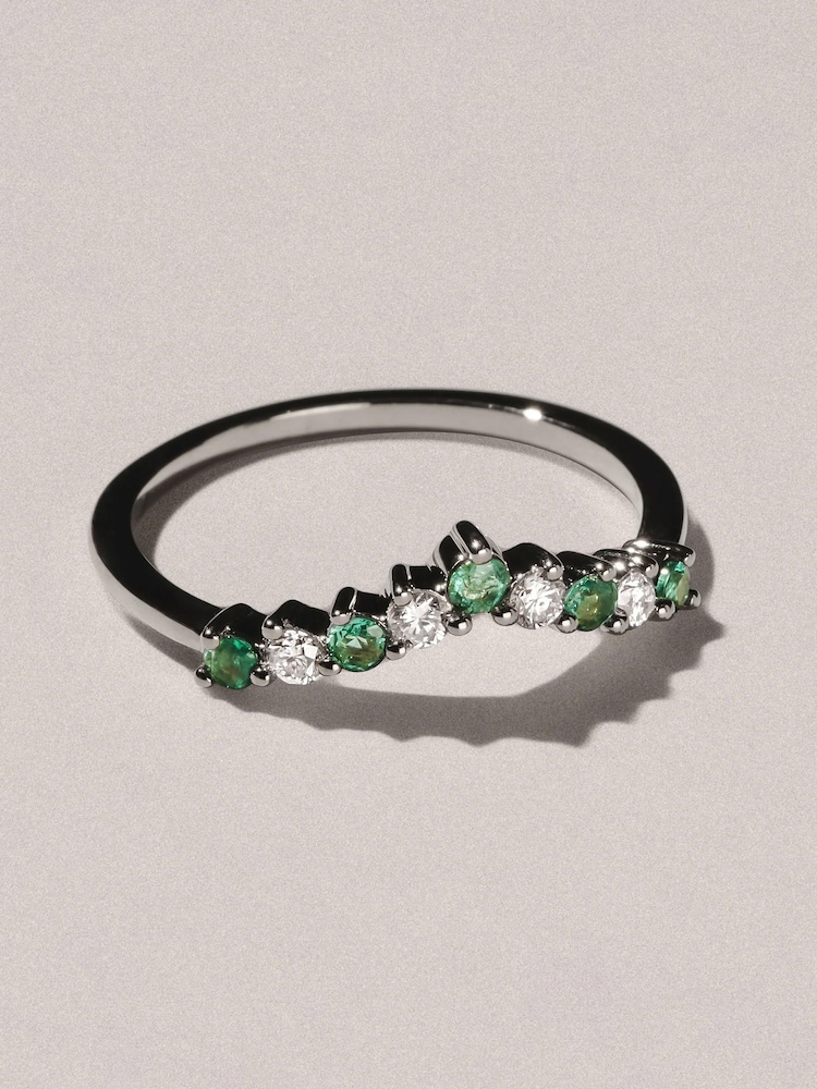 The Diamond Store Green White Emerald and Lab Diamond Wishbone Ring in 9K Yellow Gold - Image 1 of 6