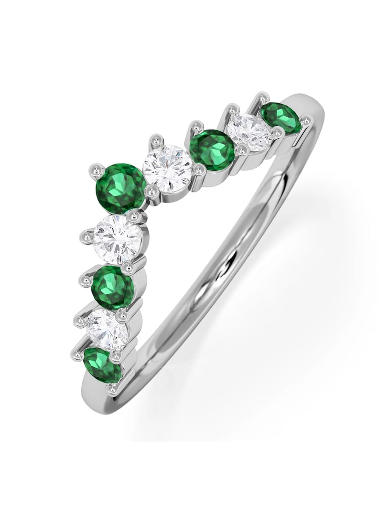 The Diamond Store Green White Emerald and Lab Diamond Wishbone Ring in 9K Yellow Gold - Image 6 of 6