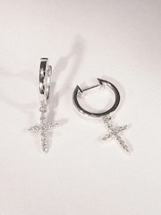 The Diamond Store White Stellato Cross Hoop 0.24ct H/SI Round Cut Lab Diamond Earrings in Silver - Image 1 of 5