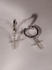 The Diamond Store White Stellato Cross Hoop 0.24ct H/SI Round Cut Lab Diamond Earrings in Silver - Image 2 of 5