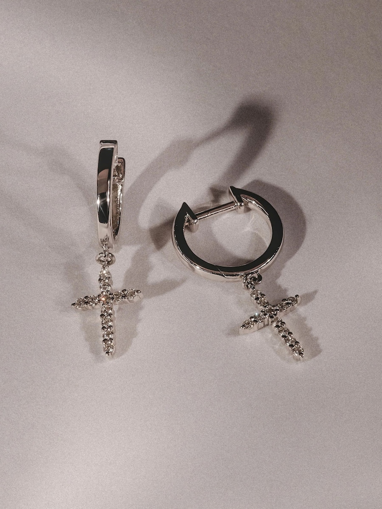 The Diamond Store White Stellato Cross Hoop 0.24ct H/SI Round Cut Lab Diamond Earrings in Silver - Image 2 of 5