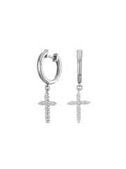 The Diamond Store White Stellato Cross Hoop 0.24ct H/SI Round Cut Lab Diamond Earrings in Silver - Image 3 of 5