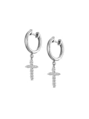 The Diamond Store White Stellato Cross Hoop 0.24ct H/SI Round Cut Lab Diamond Earrings in Silver - Image 4 of 5
