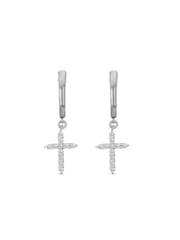 The Diamond Store White Stellato Cross Hoop 0.24ct H/SI Round Cut Lab Diamond Earrings in Silver - Image 5 of 5