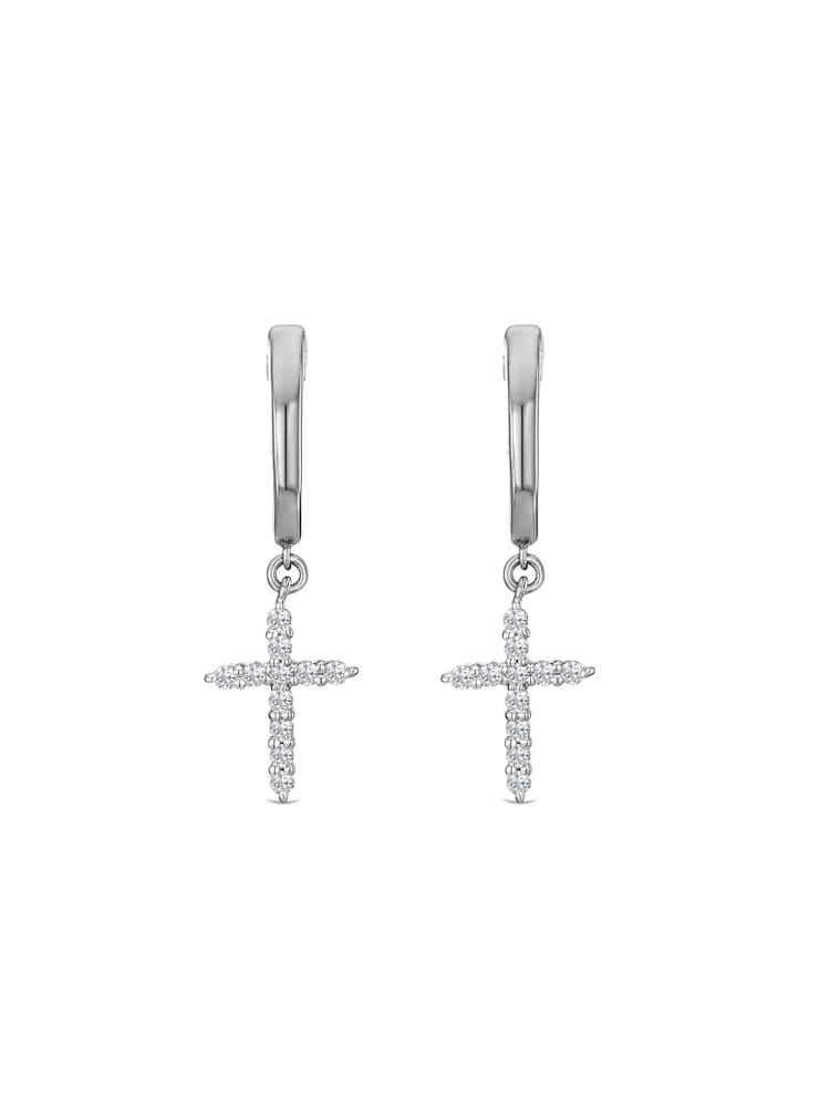 The Diamond Store White Stellato Cross Hoop 0.24ct H/SI Round Cut Lab Diamond Earrings in Silver - Image 5 of 5