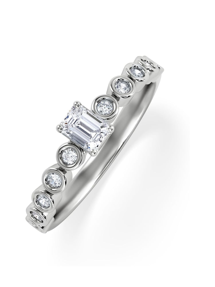 The Diamond Store White Entwine 0.30ct Emerald Cut Lab Diamond Solitaire Engagement Ring with Side Stones in Sterling Silver - Image 3 of 3