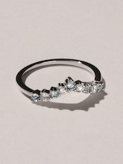 The Diamond Store Blue White Aquamarine and Lab Diamond Wishbone Ring in 9K Gold - Image 1 of 7