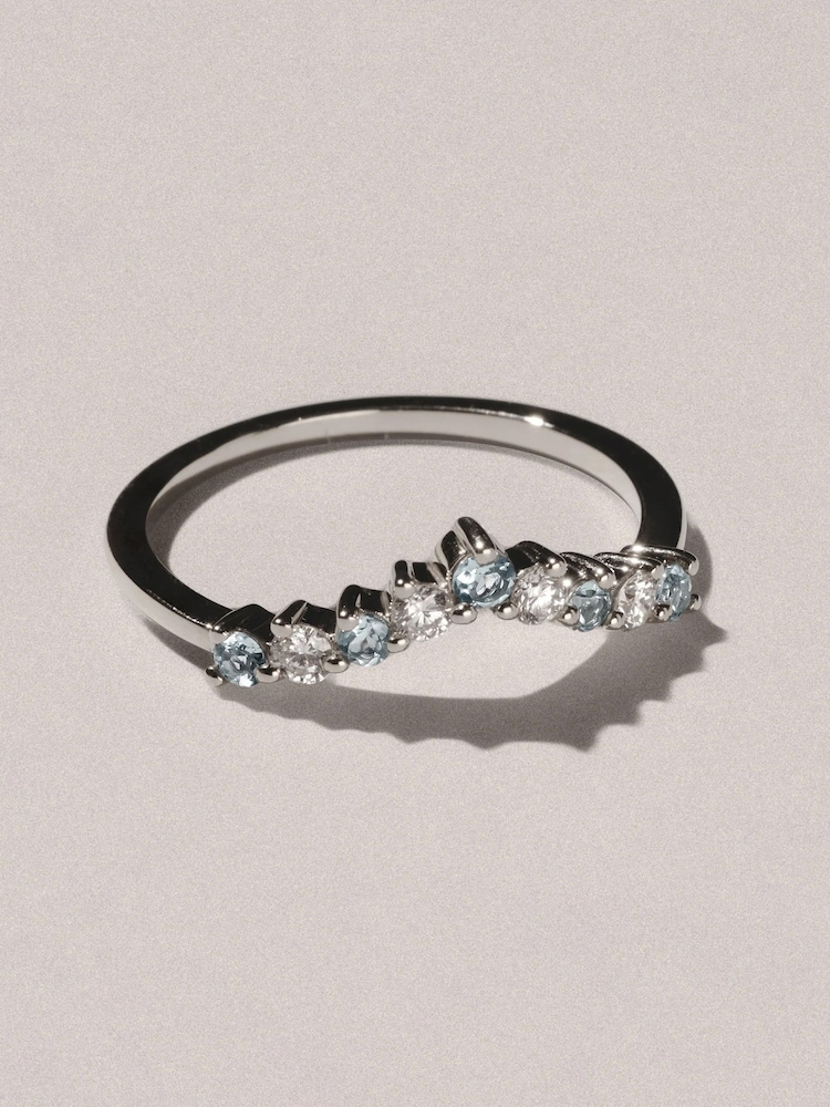 The Diamond Store Blue White Aquamarine and Lab Diamond Wishbone Ring in 9K Gold - Image 1 of 7