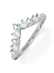 The Diamond Store Blue White Aquamarine and Lab Diamond Wishbone Ring in 9K Gold - Image 5 of 7