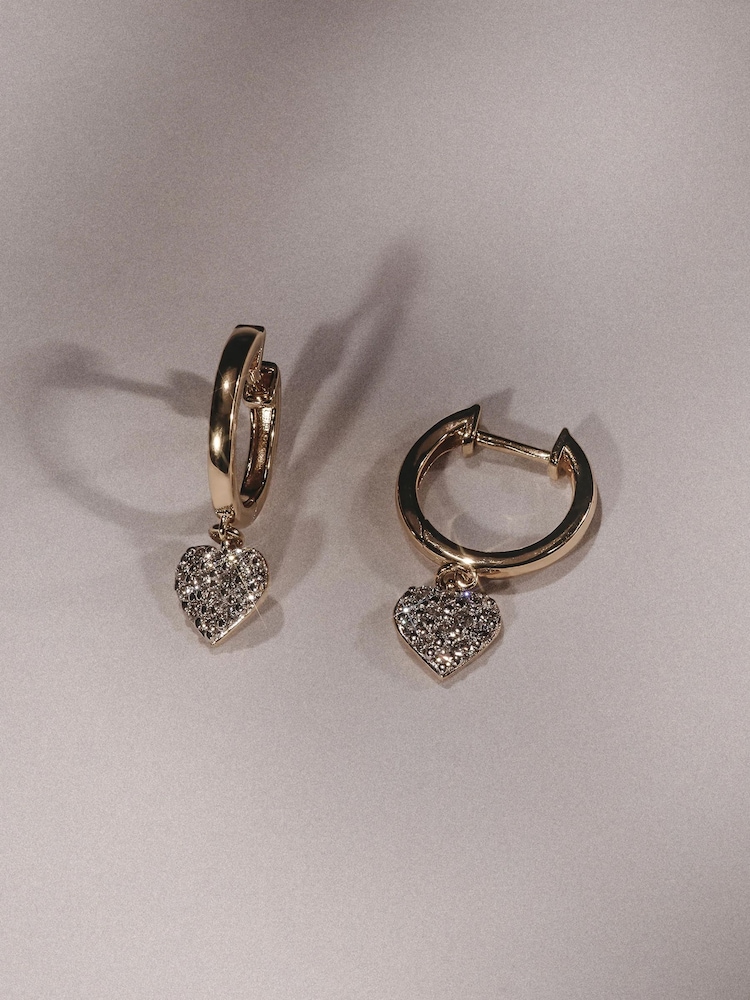 The Diamond Store White Heart Pave Drop Huggie Lab Diamond Earrings 0.29ct in 18k Gold Vermeil - Image 2 of 7